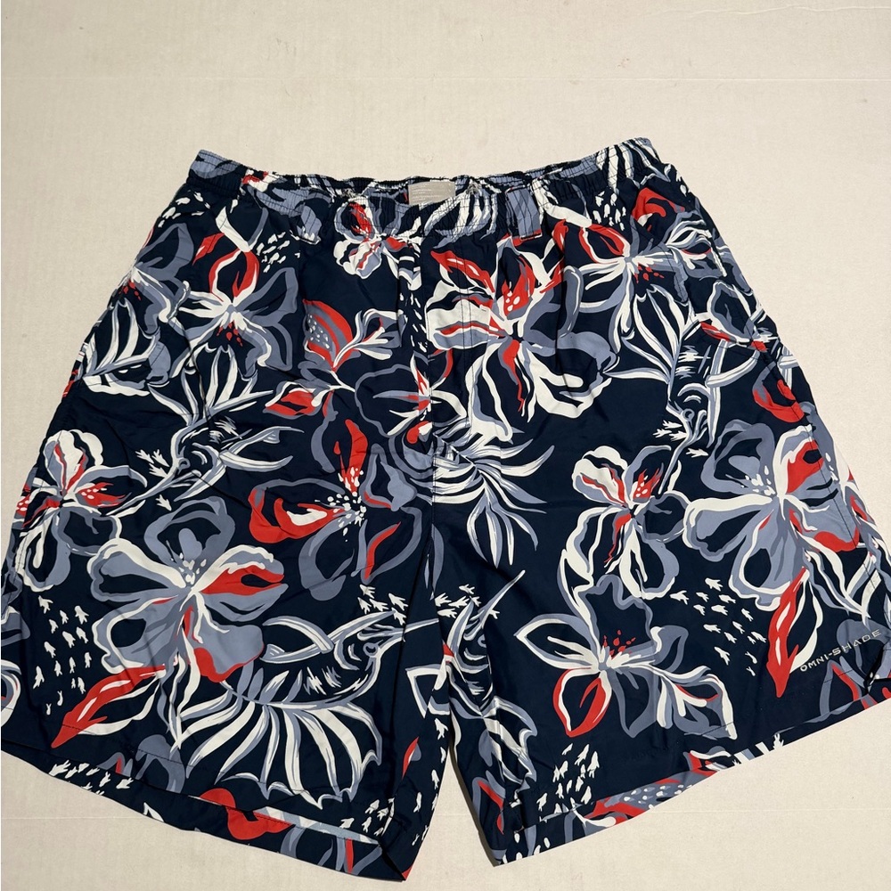 columbia sportwear pfg hawaiian aop lined swim trunks, men's large